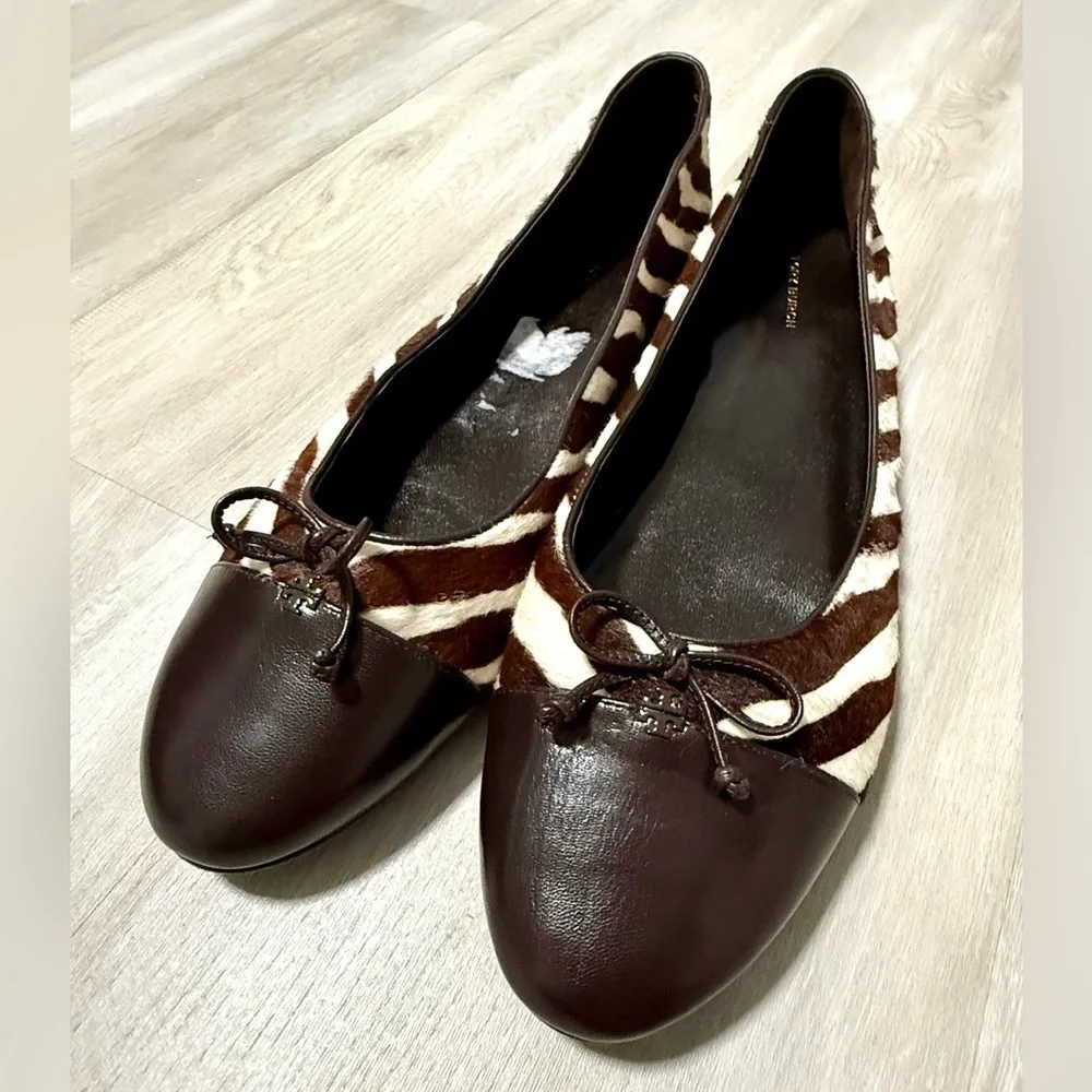Tory Burch Leopard Print Genuine Calf Hair Ballet Flat Sz 13